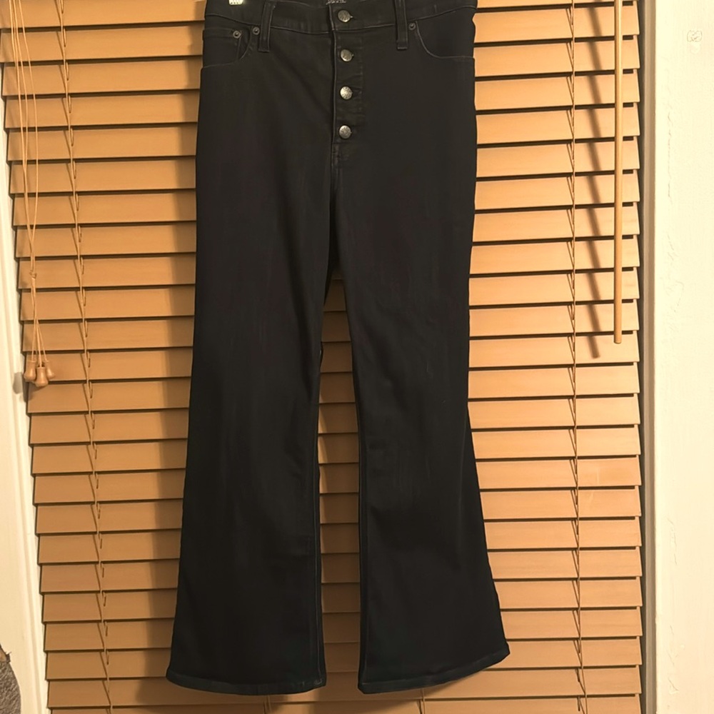 Very dark blue J. Crew Size 32 high rise crop flare button fly jeans
